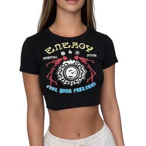 Urban Outfitters ENERGY Graphic Crop Top Black Spiritual Skeleton Tee Boho